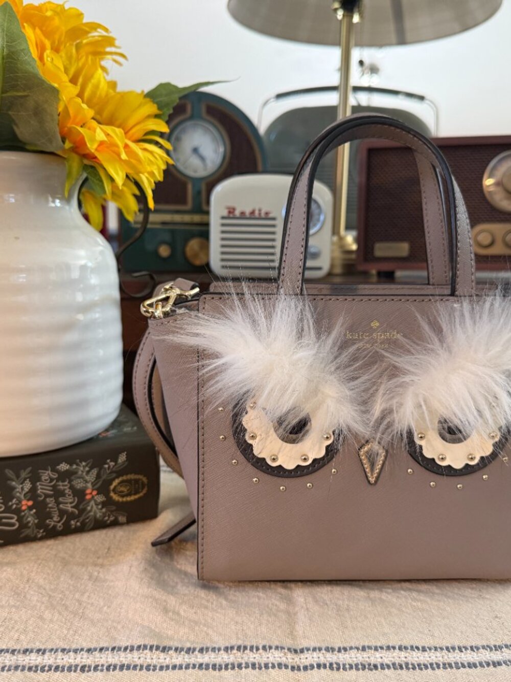 NWT Kate Spade New York Owl Mini Satchel Crossbody |Taupe Leather | Rare Novelty - Picture 5 of 9